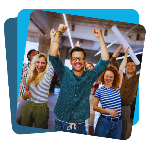 A group of people celebrating together, from the Boss Mortgage image library